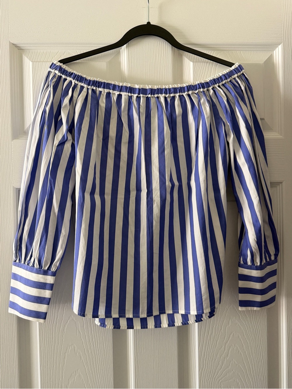 Thomas Mason for J. Crew Blue & White Striped Off-Shoulder Blouse Shirt Top